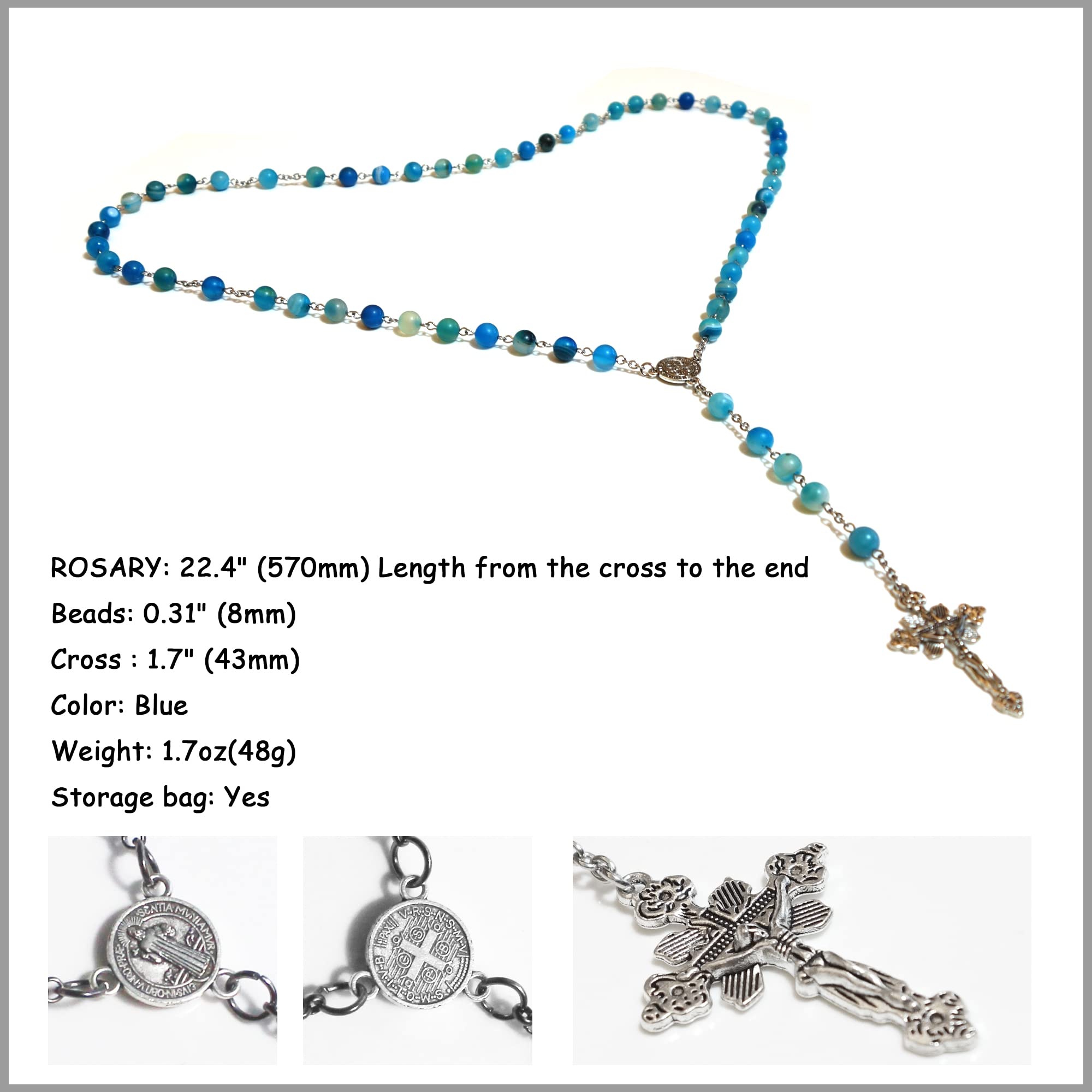 Rosario de cuentas de rosario esmerilado con múltiples ágatas MS Rosery regalos católicos, Zinc, Ágata