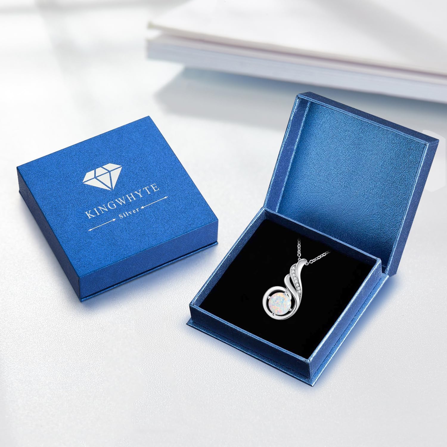 KINGWHYTE Opal Necklace 925 Sterling Silver Phoenix Princess Necklace, Opal Pendant for Women Birthstone Jewelry Birthday Gift for Her - Image 7