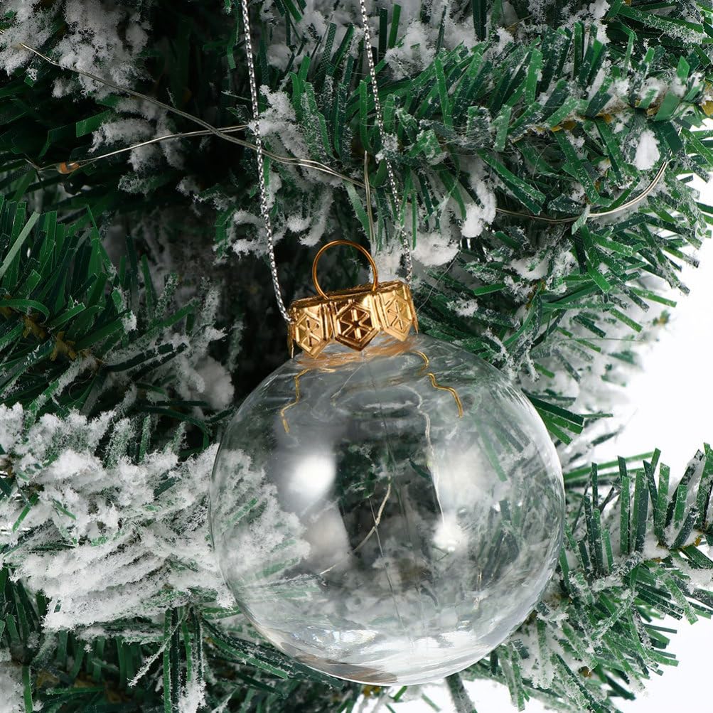 BESPORTBLE Bolas transparentes rellenables: 12 adornos colgantes de bolas de Navidad de plástico, bola colgante redonda de 3.93 pulgadas, color dorado