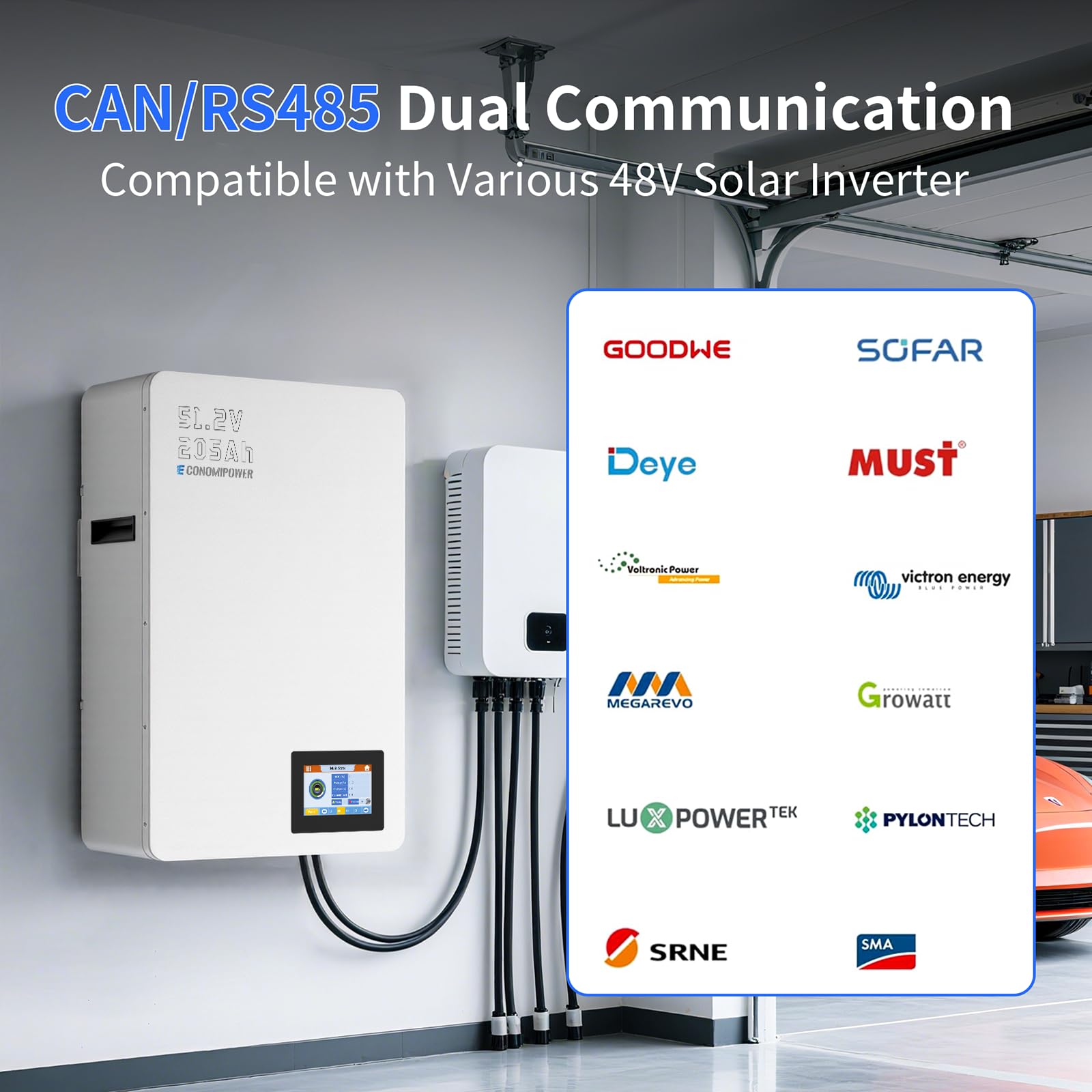 Batteria Lifepo4 da 51,2 V 200 Ah, montaggio a parete, batteria al litio ricaricabile a energia solare da 10 KWh, oltre 6000 cicli 48 V con 100 A BMS per sistema fotovoltaico, uso
