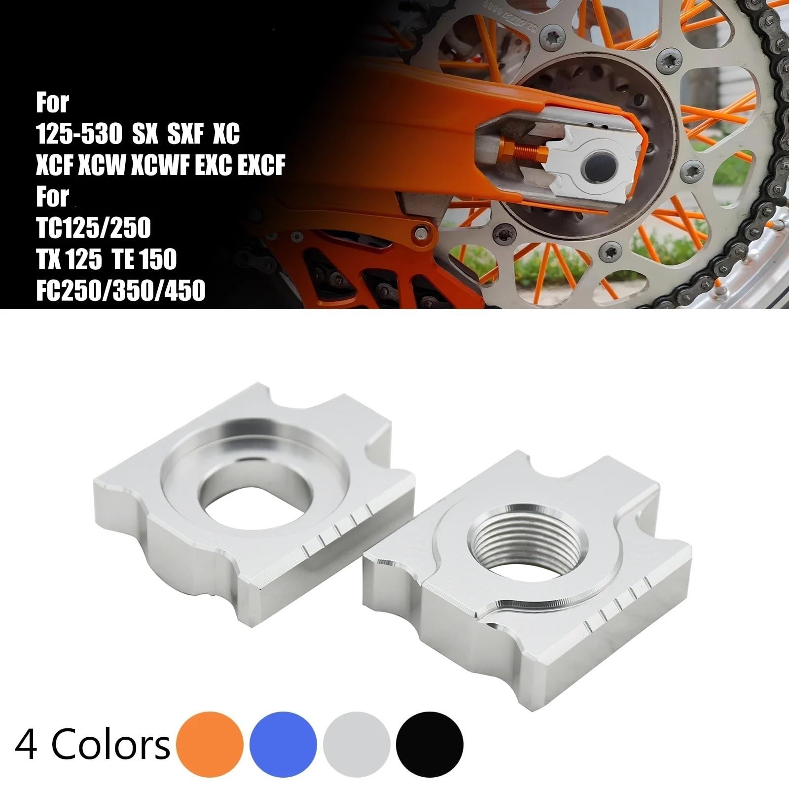 Blocco asse regolatore catena posteriore in alluminio CNC da 20 mm compatibile con i modelli fuoristrada KTM (EXC, XC, SX, ecc.) 125-530cc 2008-2023