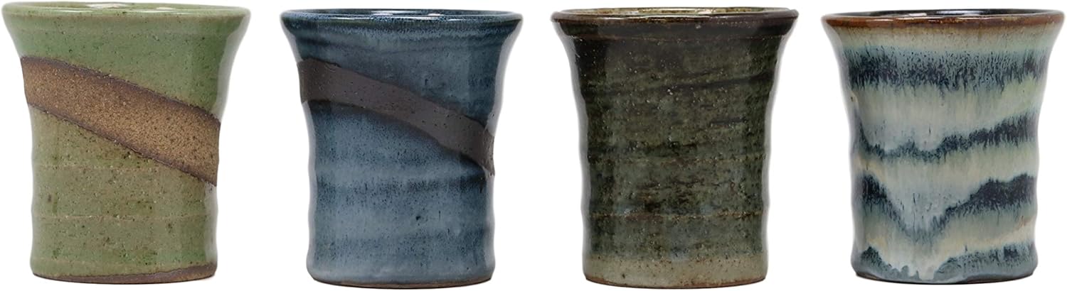 Ebros Gift Japanese Colorful Landscape Abstract Art Natural Glazed Porcelain 5oz Drink Coffee Tea Cup Set of 4 Made In Japan Artistic Pottery Decor Of Asian Fusion Decorative Earthenware Drinking Cups