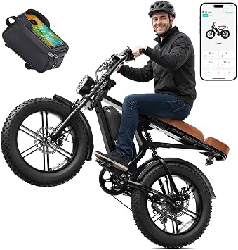 Electric Bike for Adults, Peak 1500W Motor, Range 60 Miles, 20"x4.0" Fat Tire Retro E Bike, 48V 15Ah Removable Battery, 7-Speed Ebkie for City Commuting, Off-Roading, Mountain, UL 2849 Gloss Black