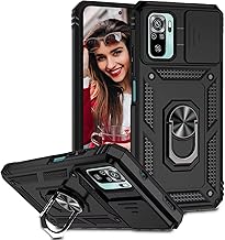 Case for Xiaomi Redmi Note 10 4G/Note 10S Case, Camera Protector, Hard Armor Cover 360° Metal Ring Magnetic Stand Case, Hard PC and TPU Silicone Shockproof Anti-Scratch Case Black