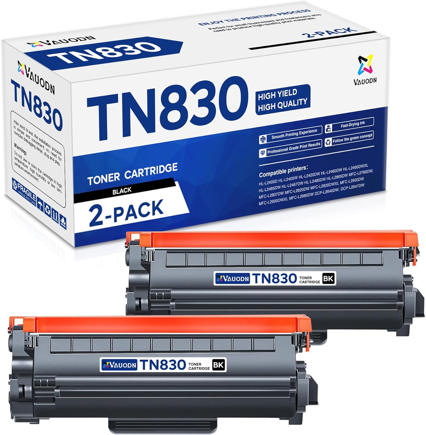 TN-830 Toner Cartridge 2-Pack Replacement for Brother TN830 Black Toner Cartridge HL-L2400D HL-L2405W HL-L2460DW HL-L2480DW DCP-L2640DW MFC-L2820DW L2820DWXL Printer