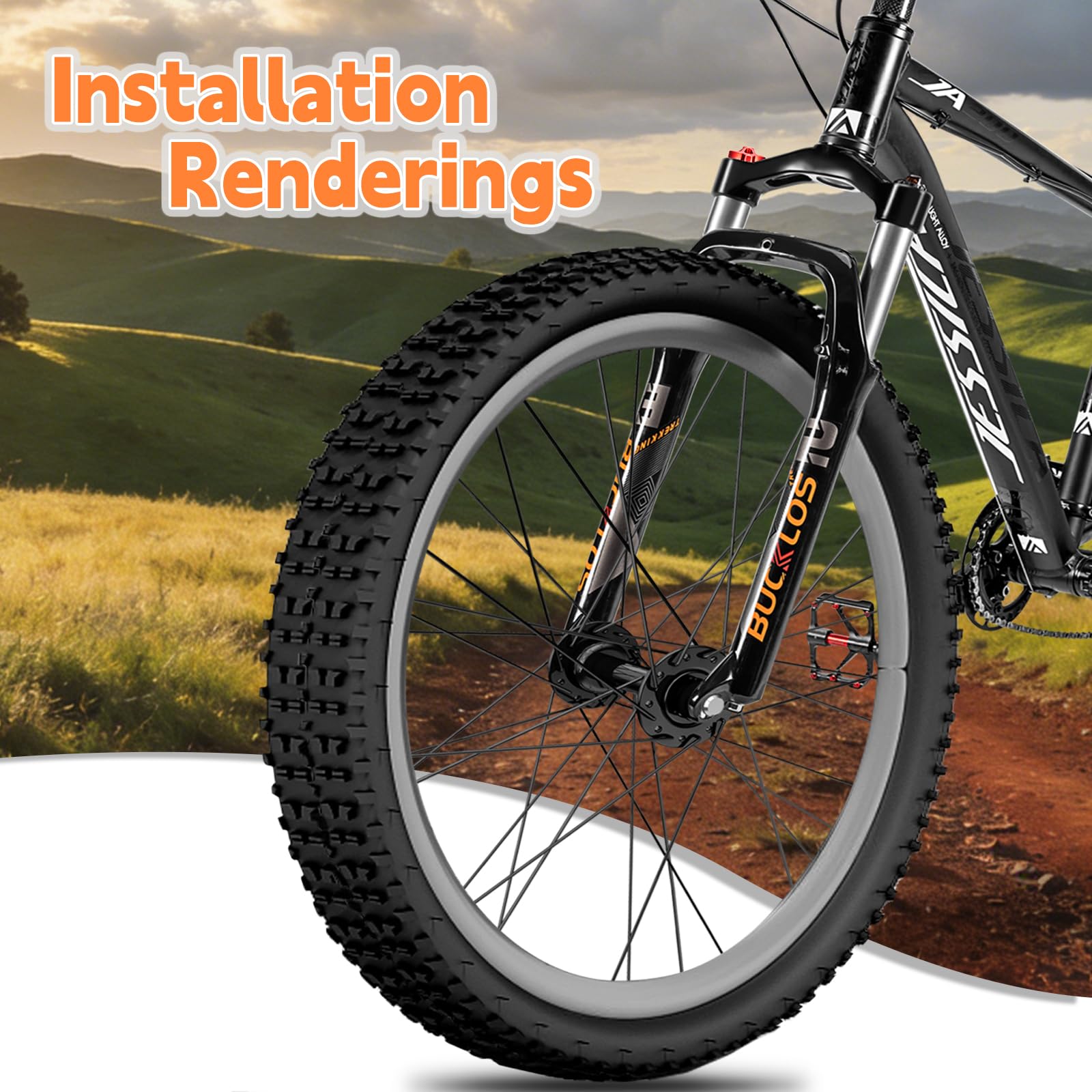 26 x 4,0 Zoll Fat Tire MTB-Federgabel, 100 mm Federweg, Nabenabstand 135 mm, 1 1/8 Zoll gerades Rohr, manuelle Sperre, Ölfeder-Vorderradgabel, passend für Snow Beach XC Mountainbike
