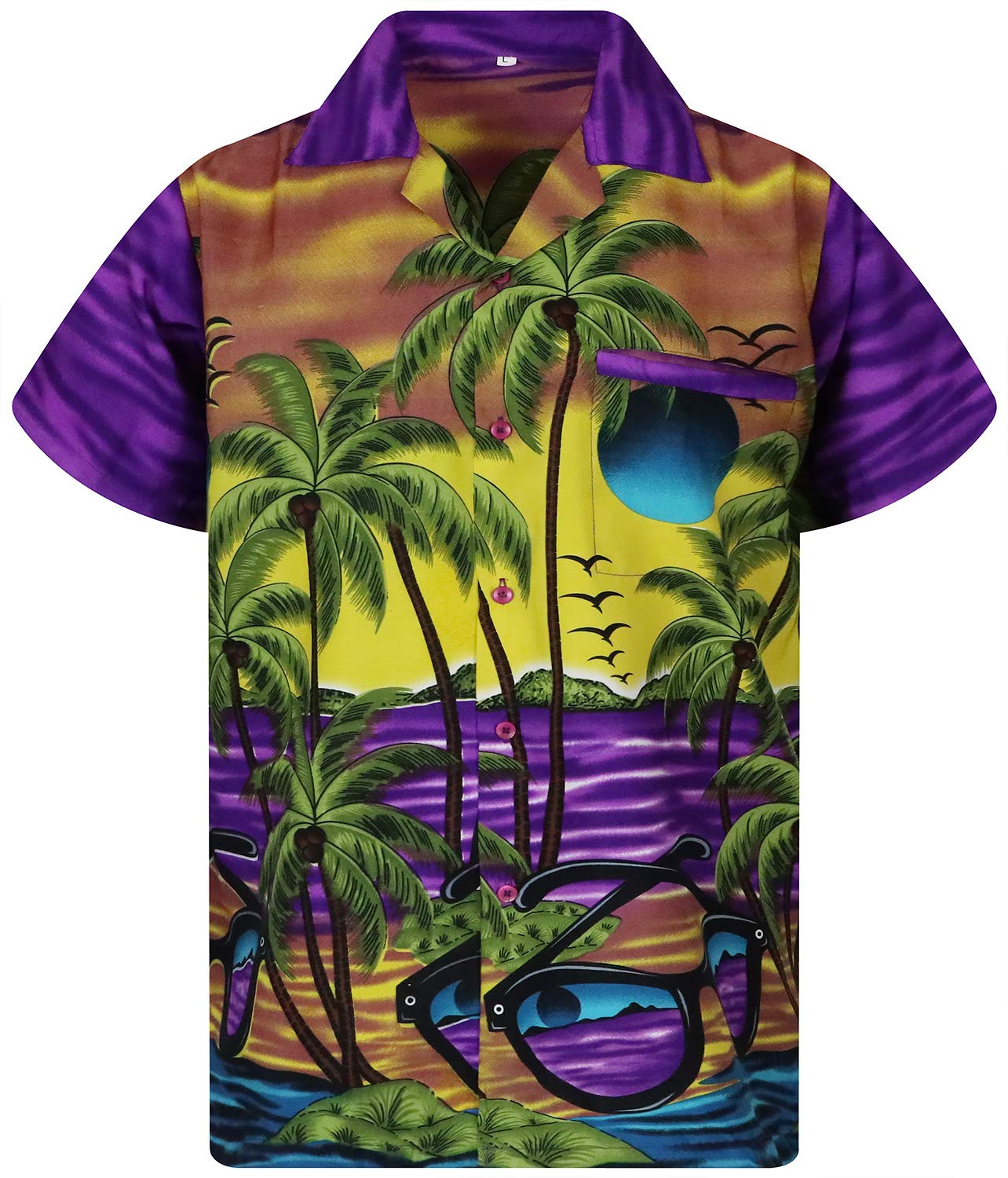 King Kameha Funky Hawaiian Shirt, Shortsleeve, Sunglasses, Purple, XXL