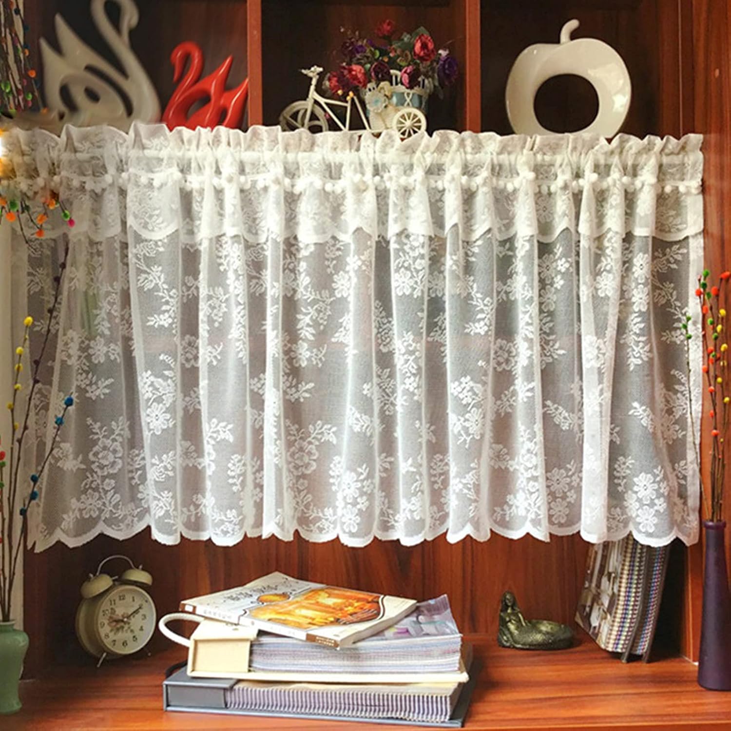 Kitchen Curtain,Voile Bistro Curtain,Tier Curtains,Small Cafe Curtains Country House Style,Transparent Short Blind Curtains,Short Half Window Valance Curtain for Balcony,Bedroom,Bathroom