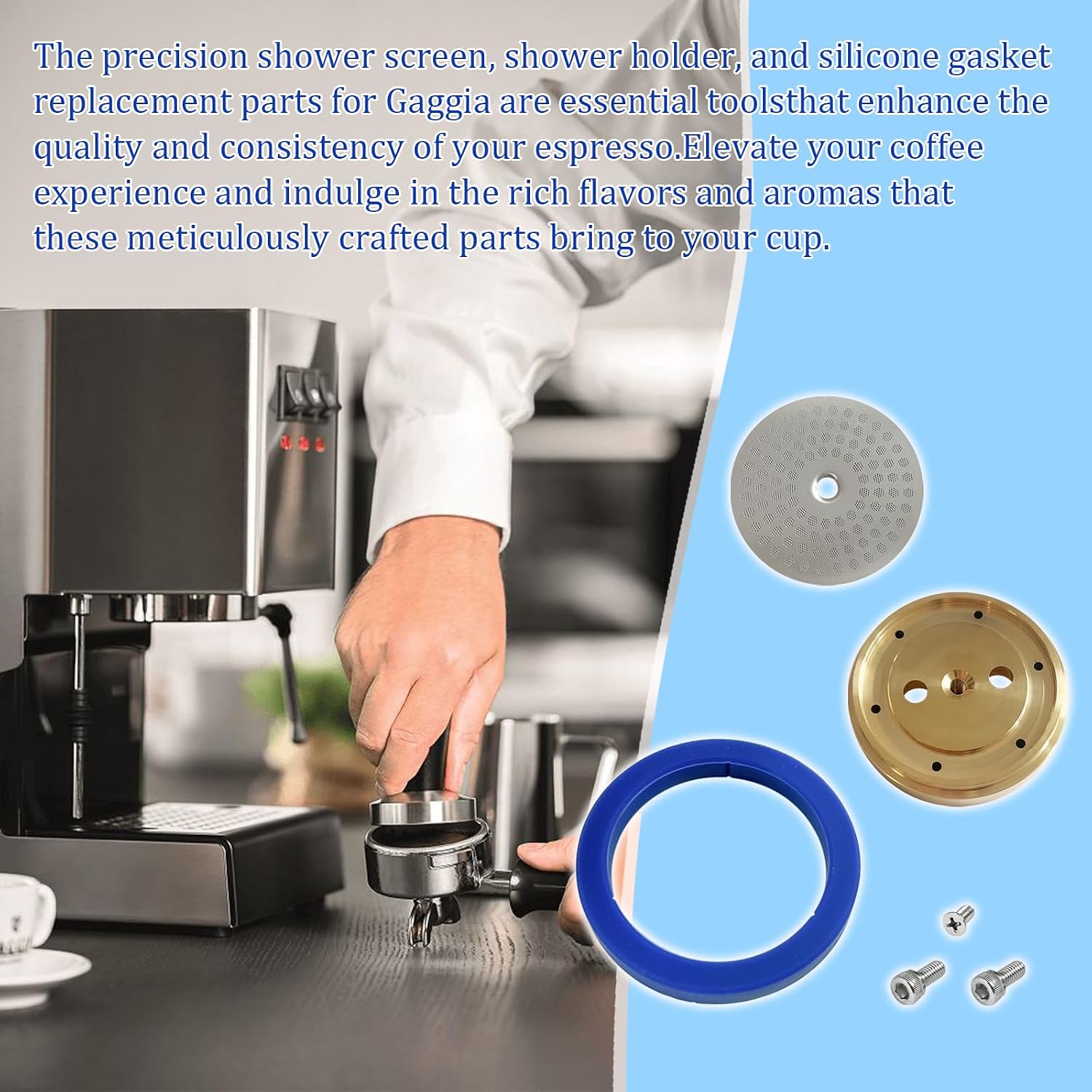 Brass Tune Up Kit for Gaggia shower screen for coffee machine GA200IM thermostat replacement，Brass Shower Holder, Silicone Gasket, Stainless Steel Screws,repair kit classic