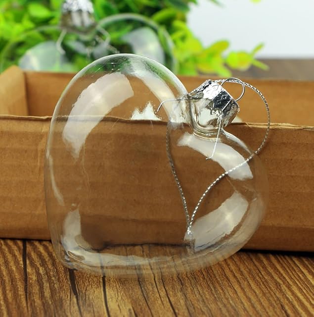 12pcs Heart Shape Clear Glass Bauble Chirstmas Wedding Hanging Ornament