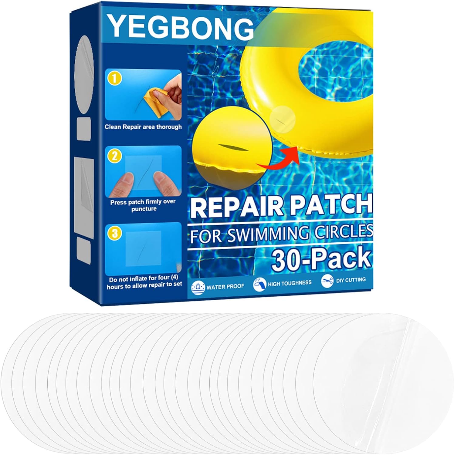 30 Pieces 2.4 Inches Clear TPU Pool Patch Repair Kit, Vinyl