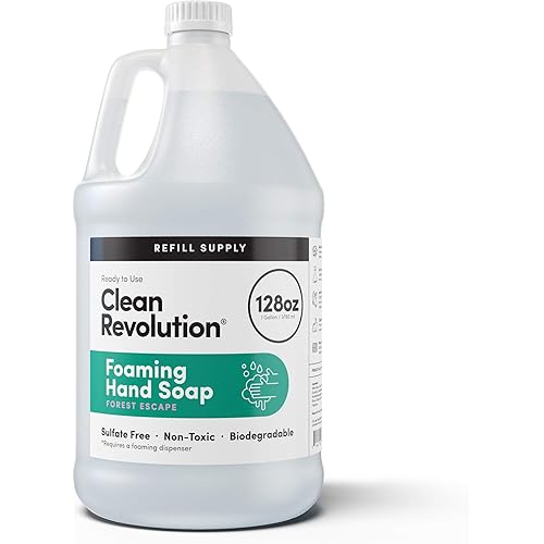Clean Revolution Foaming Hand Soap Refill Supply Container. Ready to Use Formula. Forest Escape Fragrance, 128 Fl. Oz