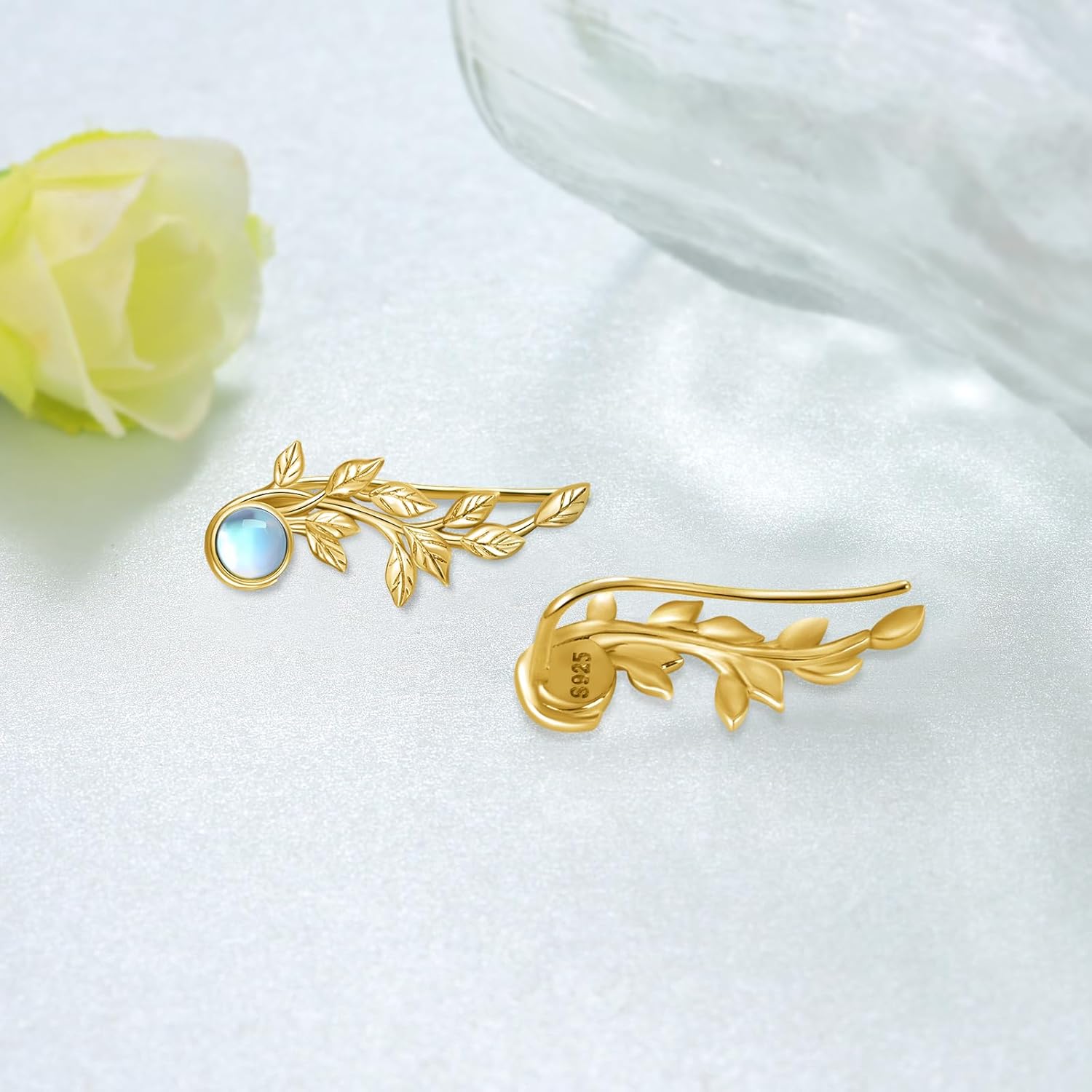 925 Sterling Silver Ear Climber Earrings for Women - Moonstone Crawler Jewelry Gift