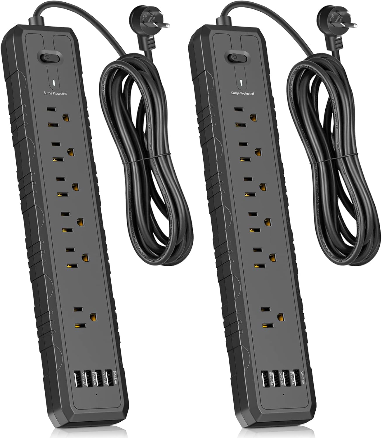 Power Bar, 2 Pack Power Strip Surge Protector with 6 Outlets & 4 USB