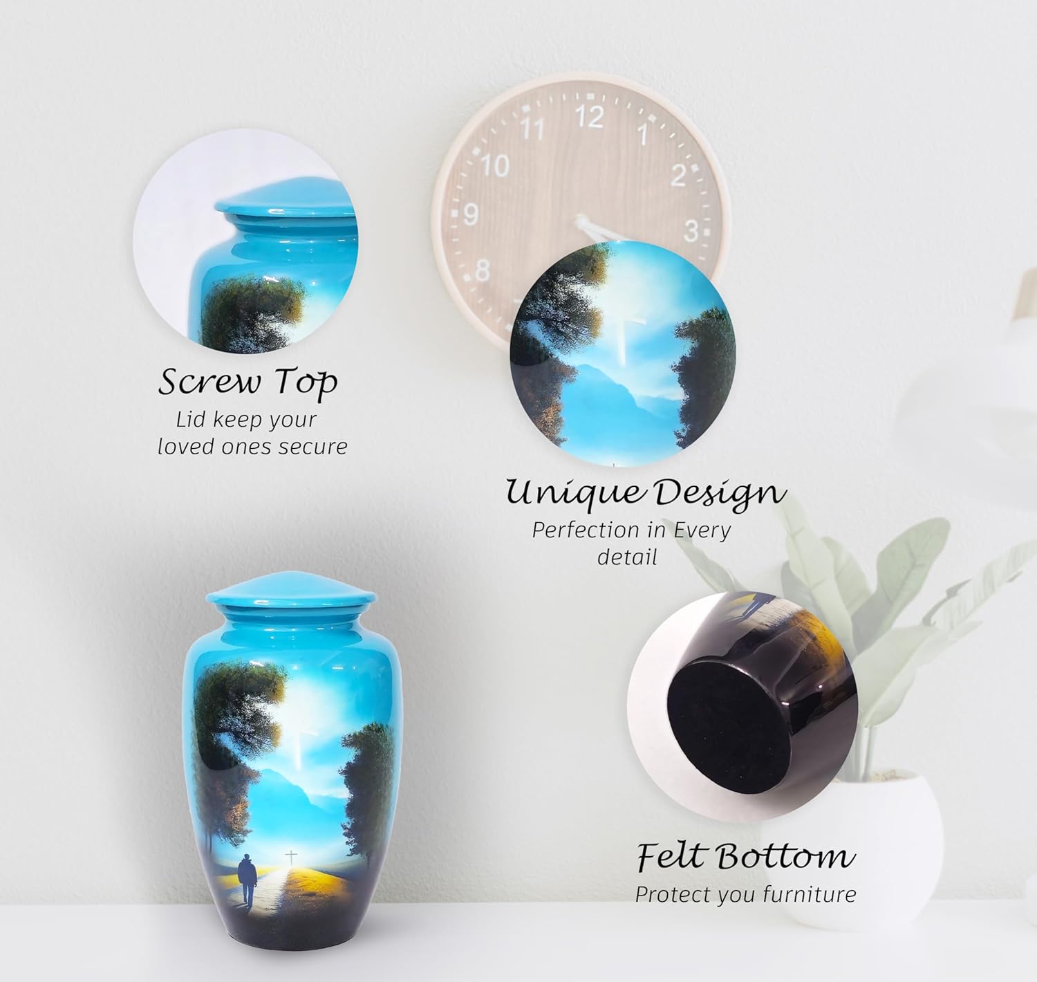 Cremation Urn for Human Ashes Adult Male & Female - Decorative Funeral Burial Urn for Women & Men - Memorial Keepsake Urns (Towards The Heaven Design, Blue, Standard Size)