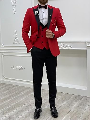 Miniatura 2 de Wangyue Traje de esmoquin de 3 piezas para hombre, chaleco de doble botonadura, trajes de boda para hombres, fiesta de graduación, traje de esmoquin