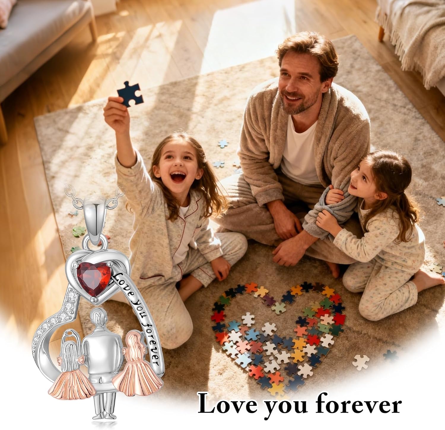 PROESS S925 Sterling Silver Daughter Heart Pendant Necklace from Dad Mom I Love You Forever Jewelry - Image 3