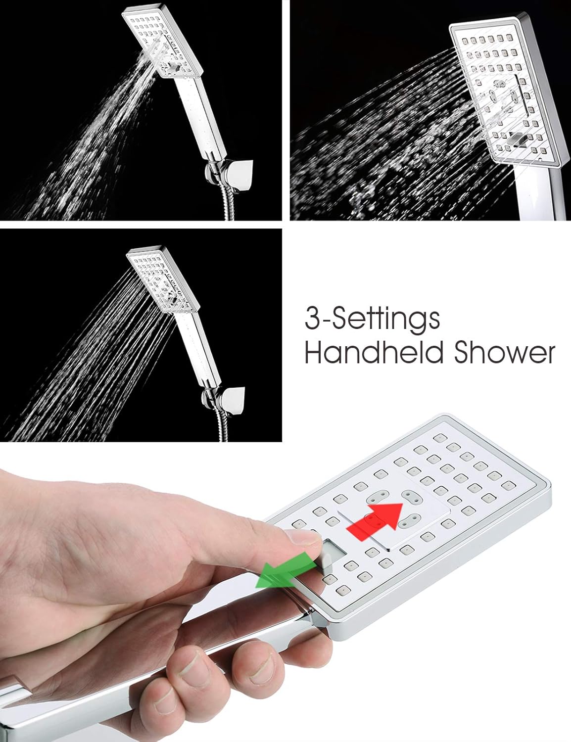 BRIGHT SHOWERS Rain Shower Head with Handheld Spray 5 ft. Shower Hose Combination Matching 13 Inch S Shaped Shower Head Extension Arm, Chrome