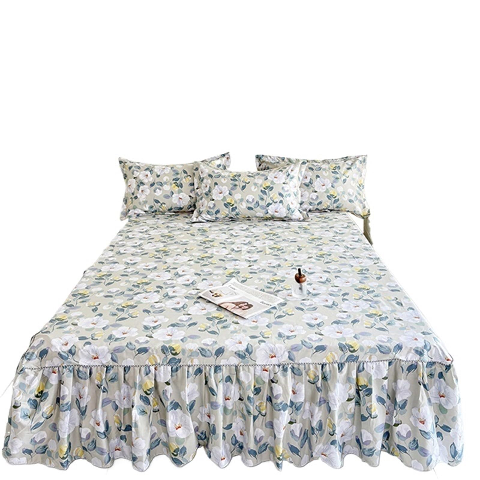 Ruffled Bed Skirt 1pc Floral Style Bed Skirt Bedspread Cover Home Ruffles Linen Falda De Cama (No Pillowcase)(G,King 180x220cm 1pc)