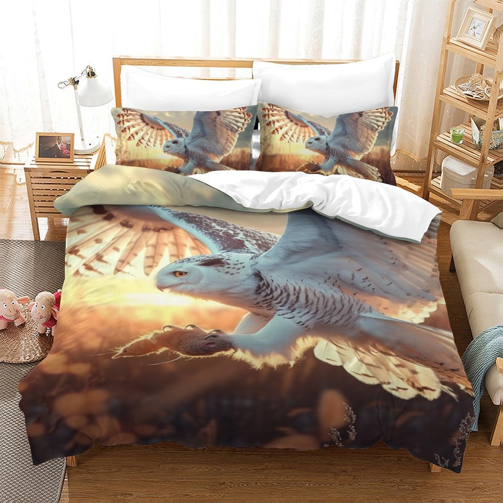 Housse de couette chouette blanche respirante en microfibre douce et anti-plis
