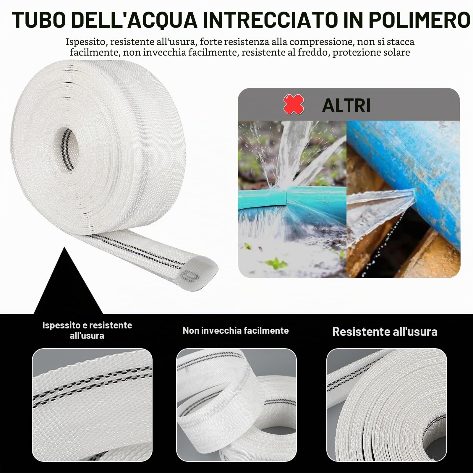 Tubo piatto in Fibra sintetica da 10 m x 40 mm, 1/2" con fascetta per tubo (40 mm)