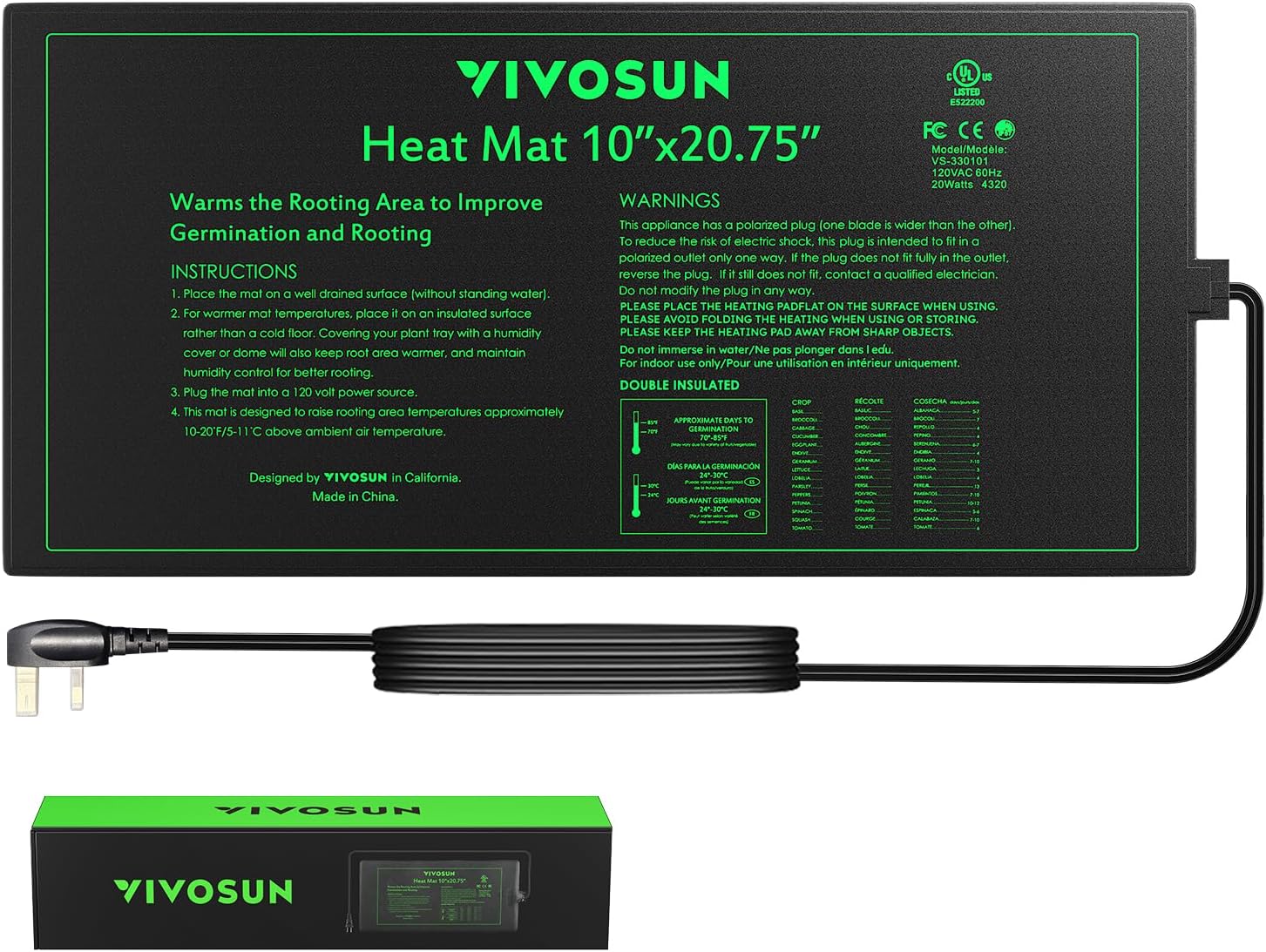 VIVOSUN 10" x 20.75" Durable Waterproof Seedling Heat Mat
