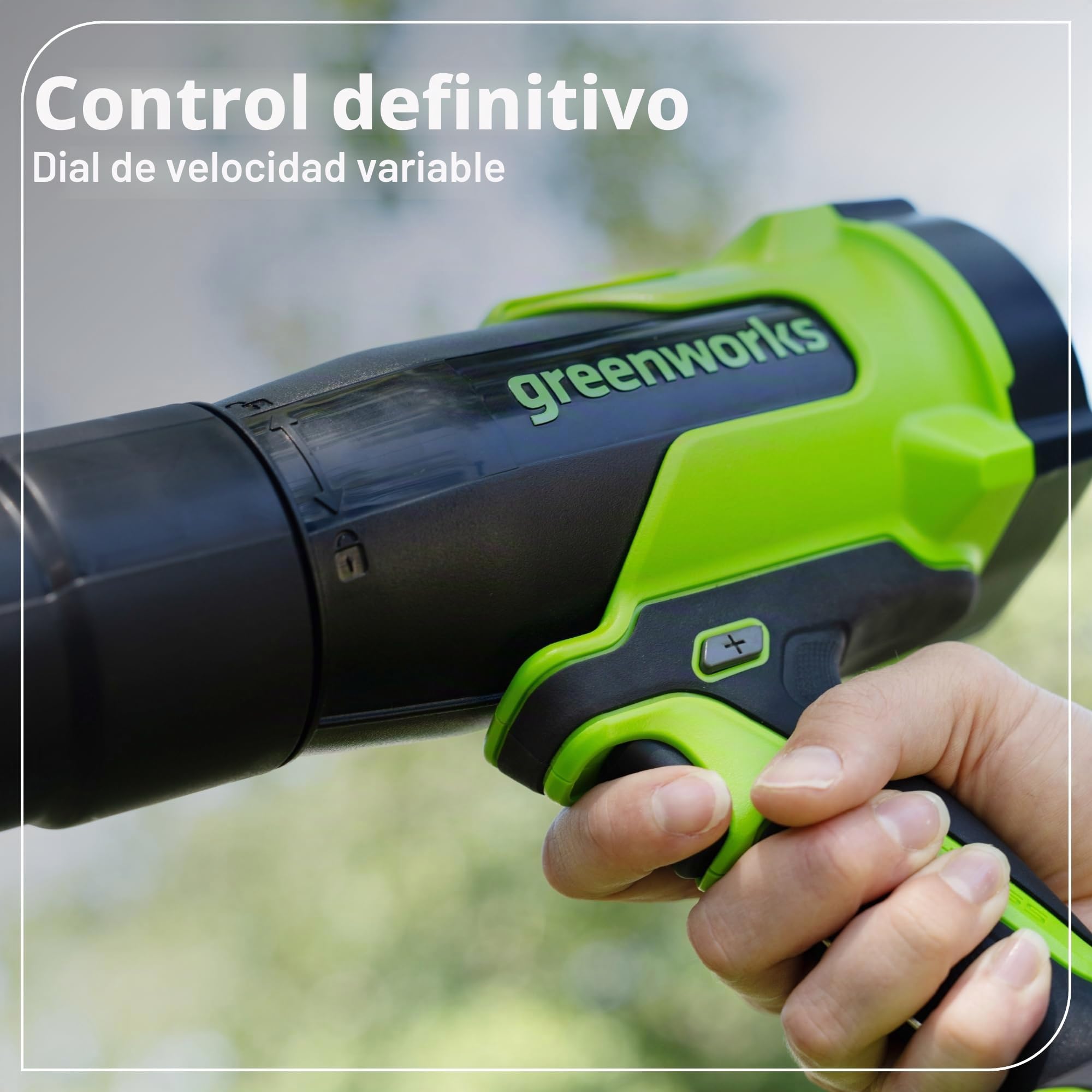 Greenworks 24V Soplador de Hojas con Batería 4Ah y Cargador Rápido 65W PD, 209km/h 7,65m³/min Soplador Eléctrico Potente para Jardín, Velocidad Variable BL1002HA1