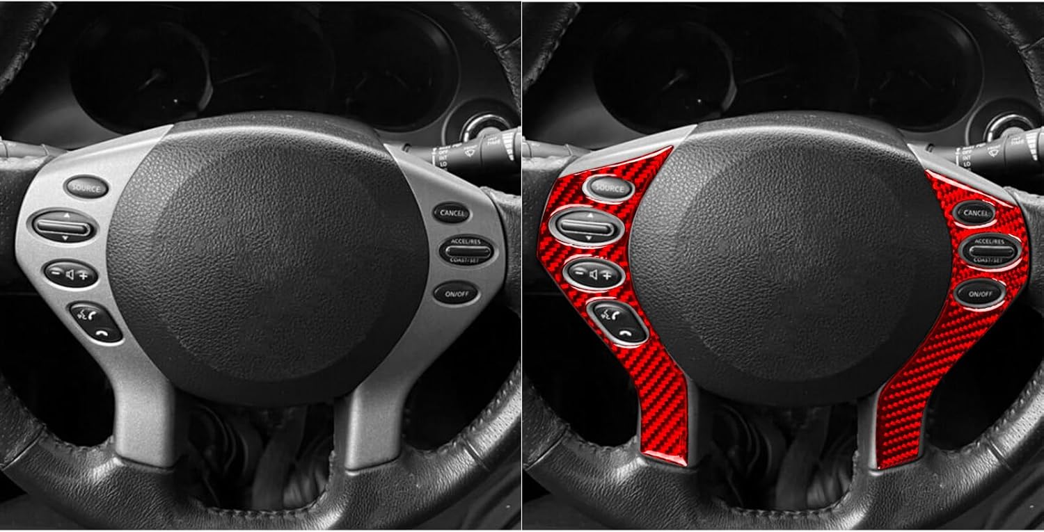 Car Driver Position Steering Button Control Panel Sticker Compatible with Nissan Altima/Altima Coupe/Altima Hybrid 2008 2009 2010 2011 2012 Real Red Carbon Fiber Auto Interior Accessories-Type A