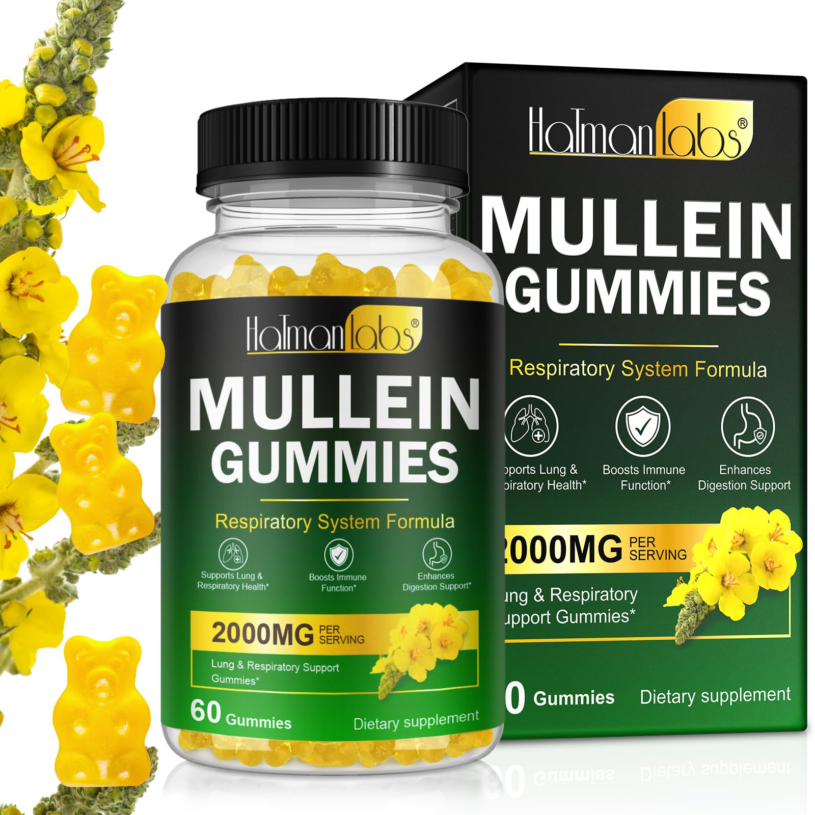 Mullein Gummies for Lungs 2000 MG 50 1 Extract Mullein Leaf Extract for Lung Cleanse and Respiratory Support