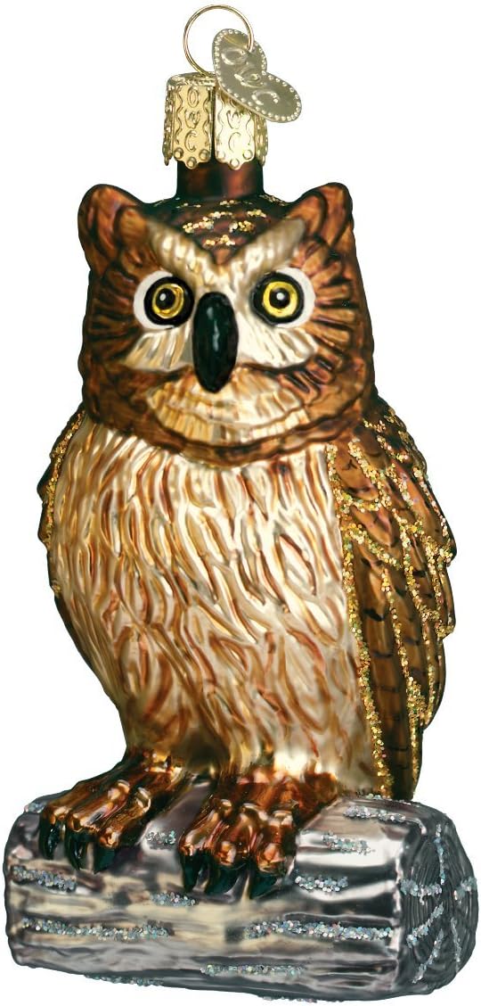 Old World Christmas Wise Old Owl Glass Blown Ornament for Christmas Tree, Handcrafted Holiday Decoration, Owl Collection
