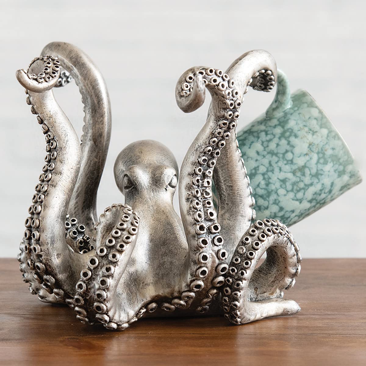 BLACK FOREST DECOR Octopus Depths Mug Holder - Nautical Polyresin Coastal Kitchen Mug Rack - Holds 4 Mugs - 10.25