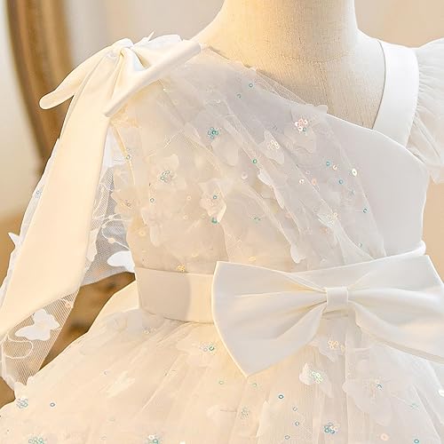 IDOPIP Toddler Baby Girls Birthday Dresses Asymmetric Tulle Tutu Pageant Wedding Flower Girl Dresses Bowknot Princess Gowns(White - Butterfly,1-2T)