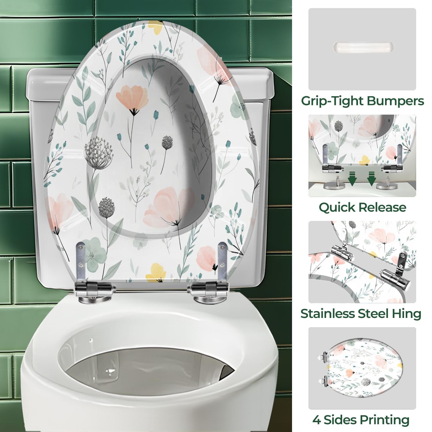 Asiento de inodoro alargado de resina, para uso en el baño.