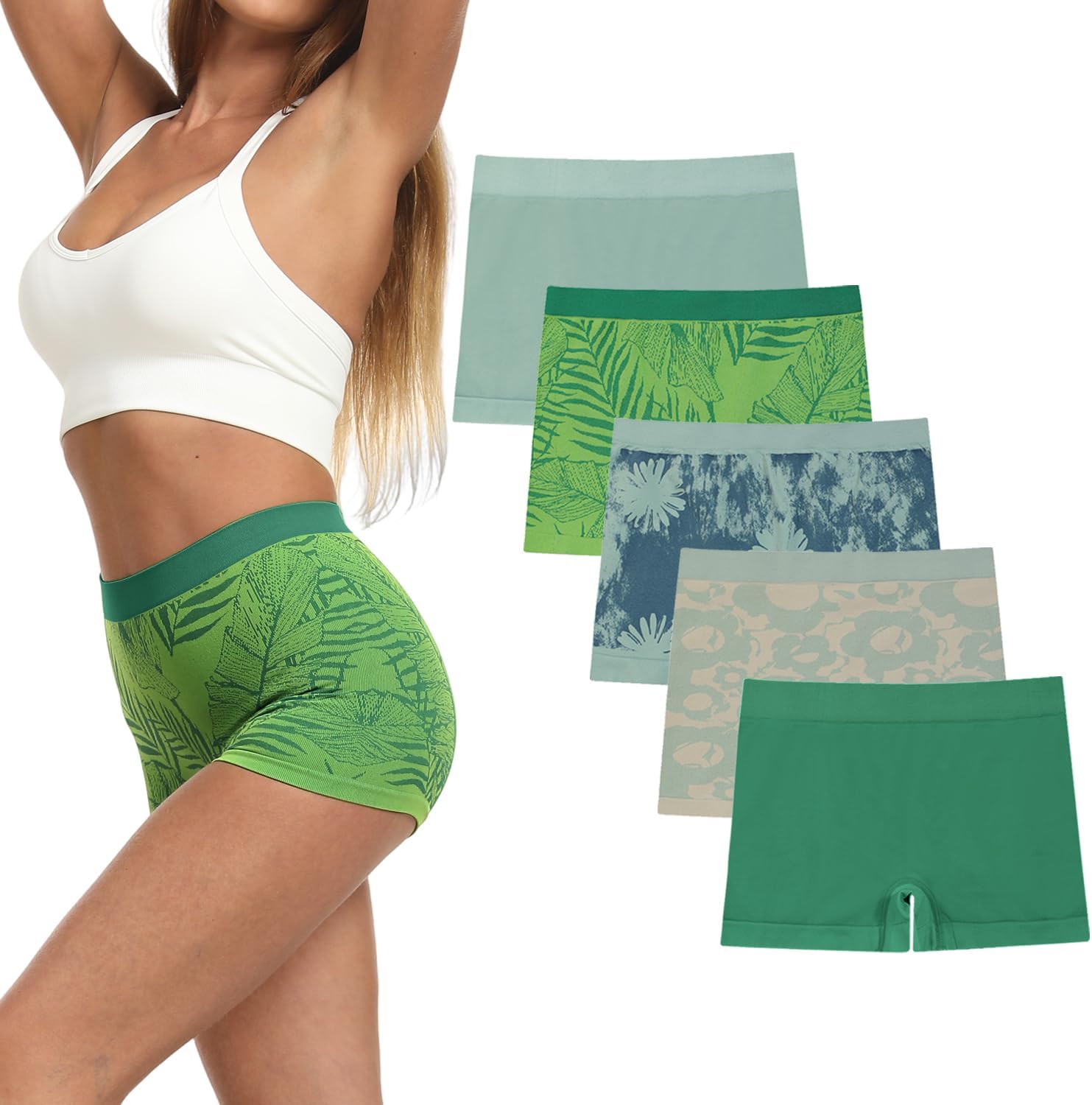 R RUXIA Women's Boyshort Panties Seamless Nylon Underwear Stretch Boxer Briefs 5 Pack