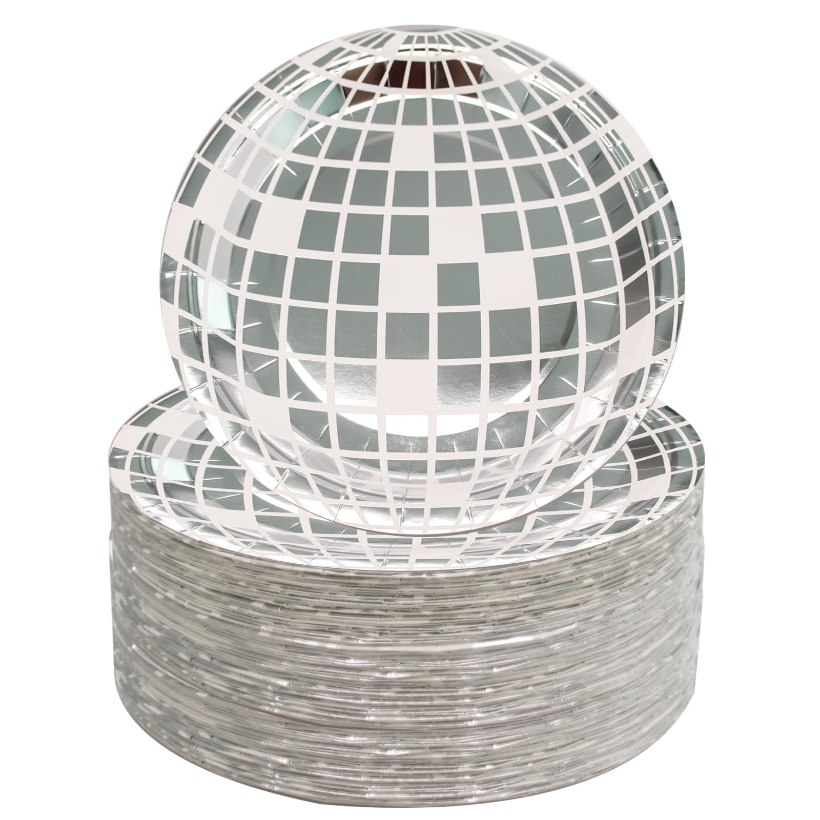 CONEHOY 120 Pcs Disco Ball Plates - 7 In Disposable Silver Disco Party Decorations for Birthday Party Theme Supplies