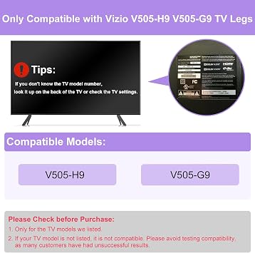 Vizio TVスタンド用テレビスタンド脚、Vizio V505-H9 V505-G9のみ、他のテレビモデルには使用できません。Vizio 4K Ultra HD 2160P HDRスマートLEDテレビ脚ネジセット&説明書付き