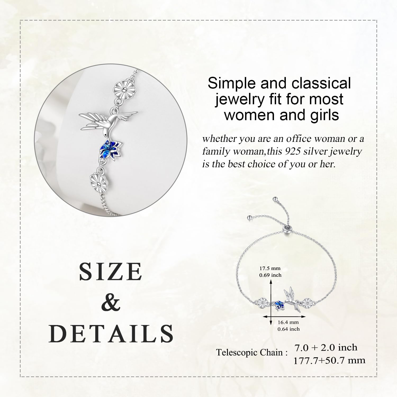 YAFEINI Hummingbird/Dragonfly Bracelet Sterling Silver Animal Link Chain Bracelets Hummingbird Jewelry Gifts for Women Girls - Image 5