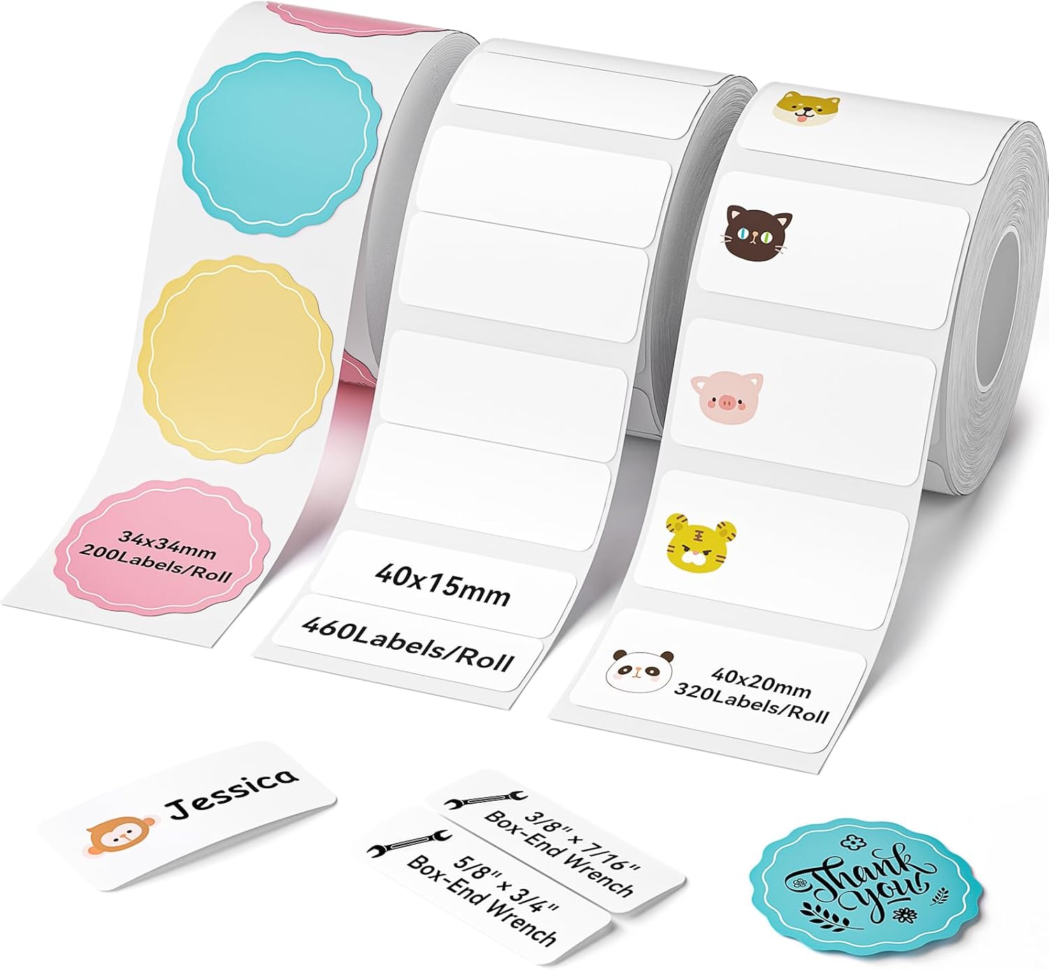 NIIMBOT 3 Rolls Set Label for B1 B21 B3S B21Pro Label Maker, 1.3"x1.3" Colorful/1.6"x0.8" Zoo/1.6"x0.6" 2 Rows, Thermal Label Refills for Daycare/Spice Jar/Address/Logo/Name/Food Container