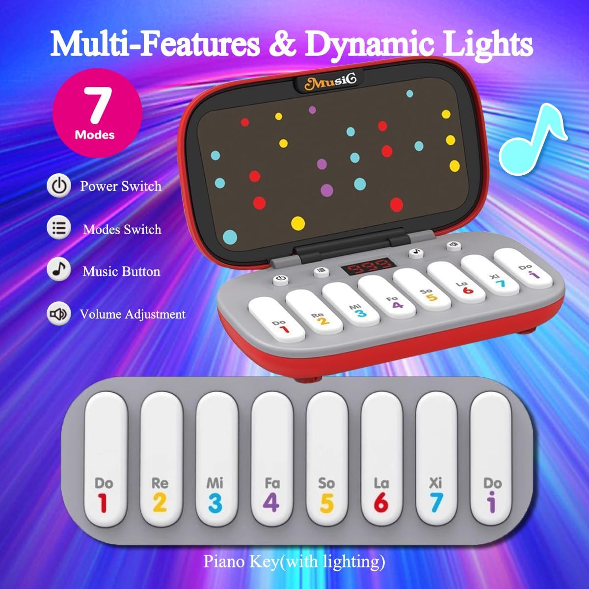 Kids Mini Piano Toy, BPA-Free Light Up Keyboard, Portable Travel Learning Toys for Toddlers, Music Interactive Birthday Gift for 3 4 5 6 Year Old Boys Girls Children (Red)