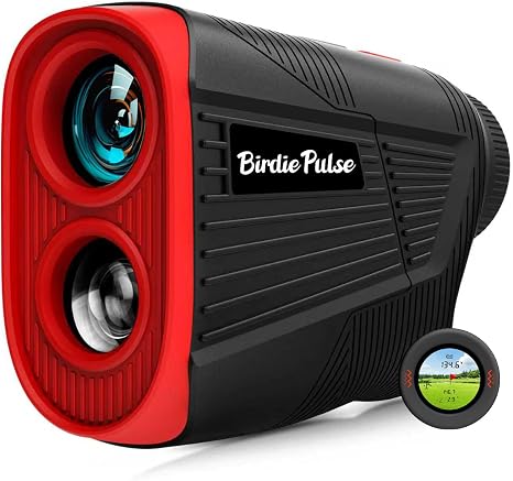 Golf Rangefinder with Slope & Magnet，700 Yards Range Finder for Golf，Flag Locking Vibration，6-6.5X Magnification & HD LCD，Rechargeable，Black and Red