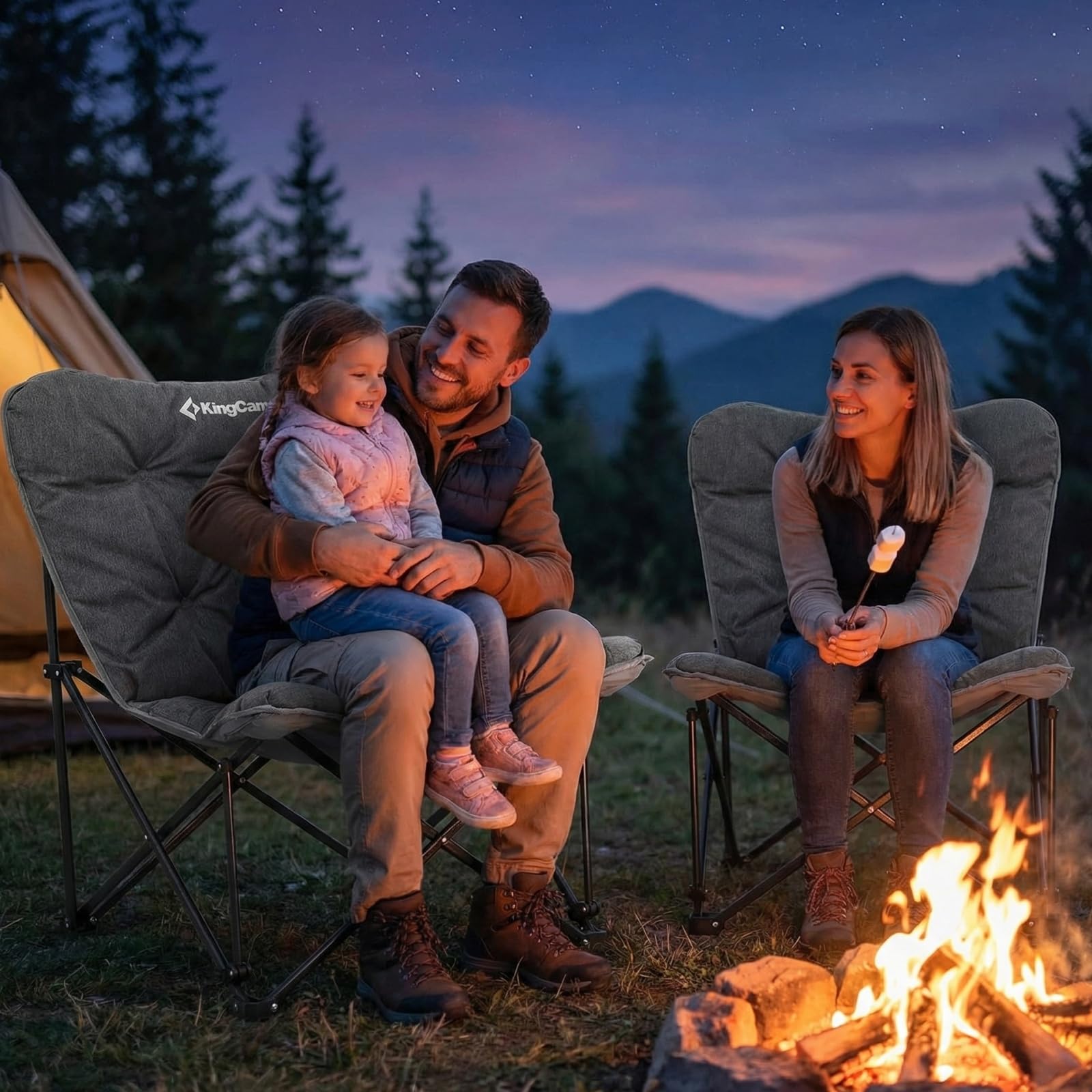 KingCamp Campingstuhl faltbar leicht Camping Stuhl hochlehner Gartenstuhl Größer Campingstuhl Gepolster, Campingstuhl XXL mit Tasche Relaxsessel für Camp Garten Balkon Strand Outdoor Campingstuhl