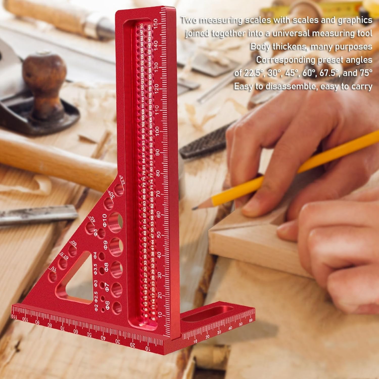 Quadrato Mitre 3D, Regola di misura multi-angolare, Strumento di precisione in lega di alluminio per falegnameria, 15
