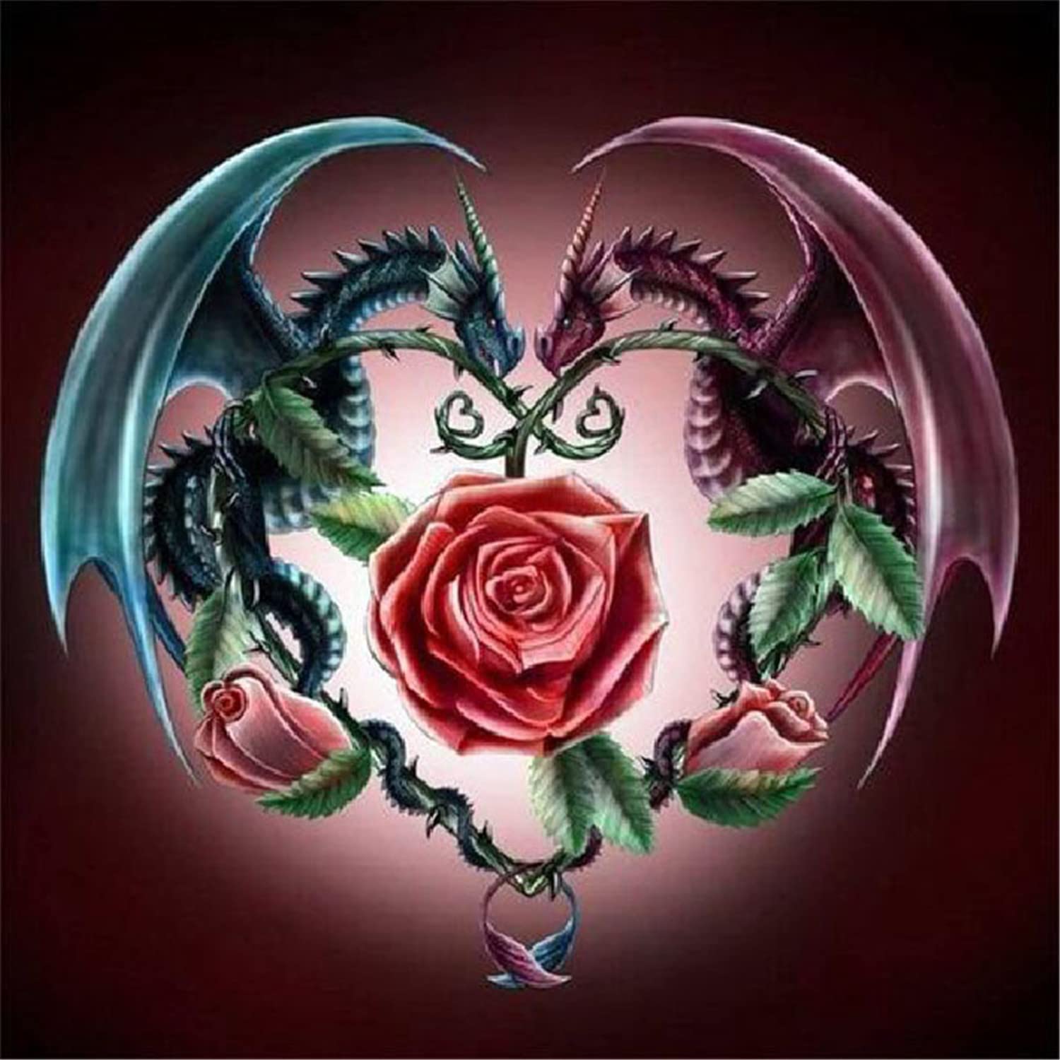 Cross Stitch Kits Stamped, OWN4B Dragon and Rose Printed Pattern 11CT 14.2x14.2 inch DIY Embroidery Kit (Rose)