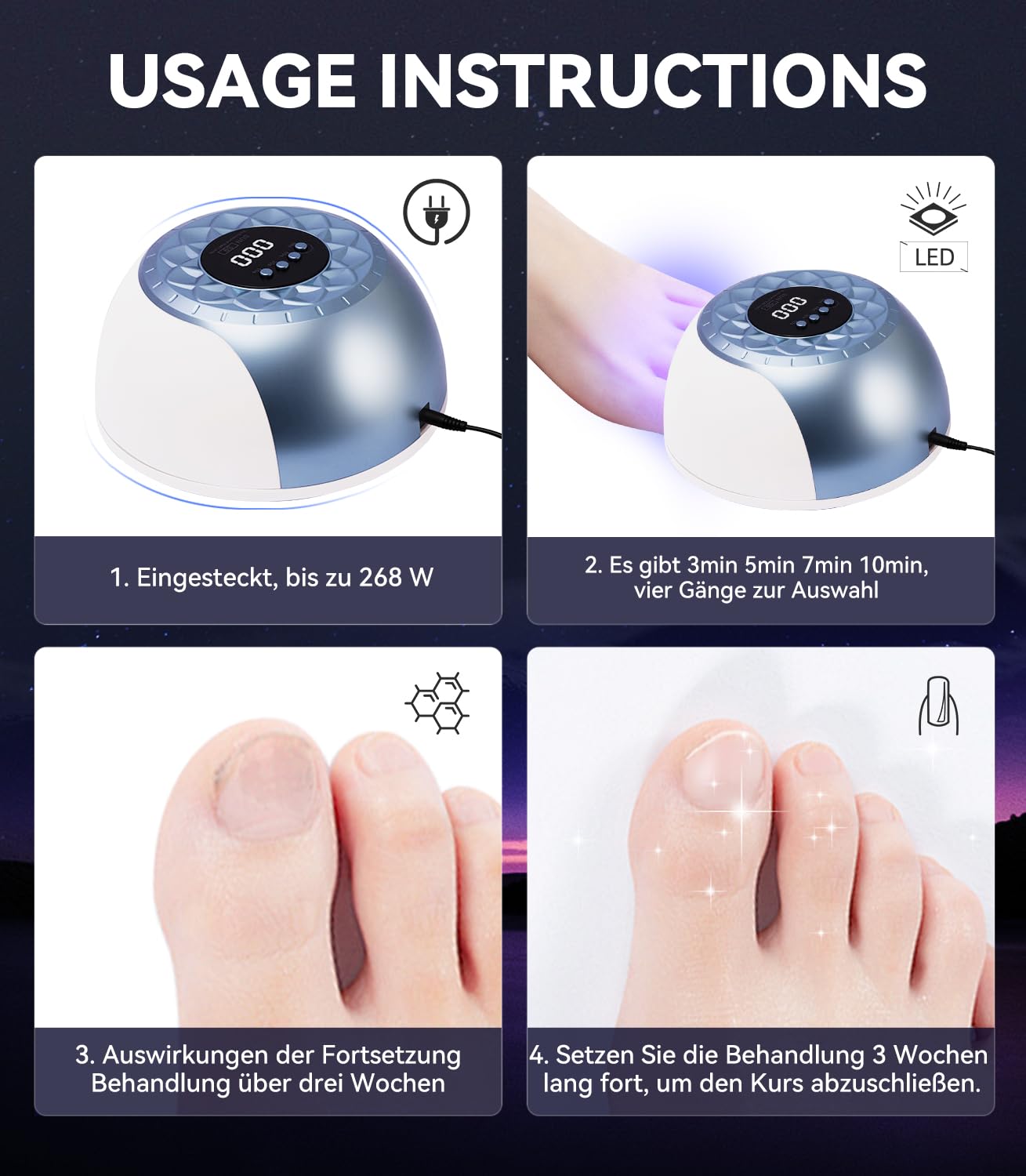 2025 Upgrade Nagelpil Lasergerä【Intelligente Zeitsteuerung 3/5/7/10min】mit Zeitanzeige Zusammenklappbar - Für unterwegs/im Freien, zum Mitnehmen Laser(blau)