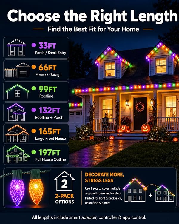 Aoycocr 2 Pack 66FT Total 100 LEDs Smart RGB C9 Christmas Lights Outdoor by Aoycocr - Used condition - Image 6
