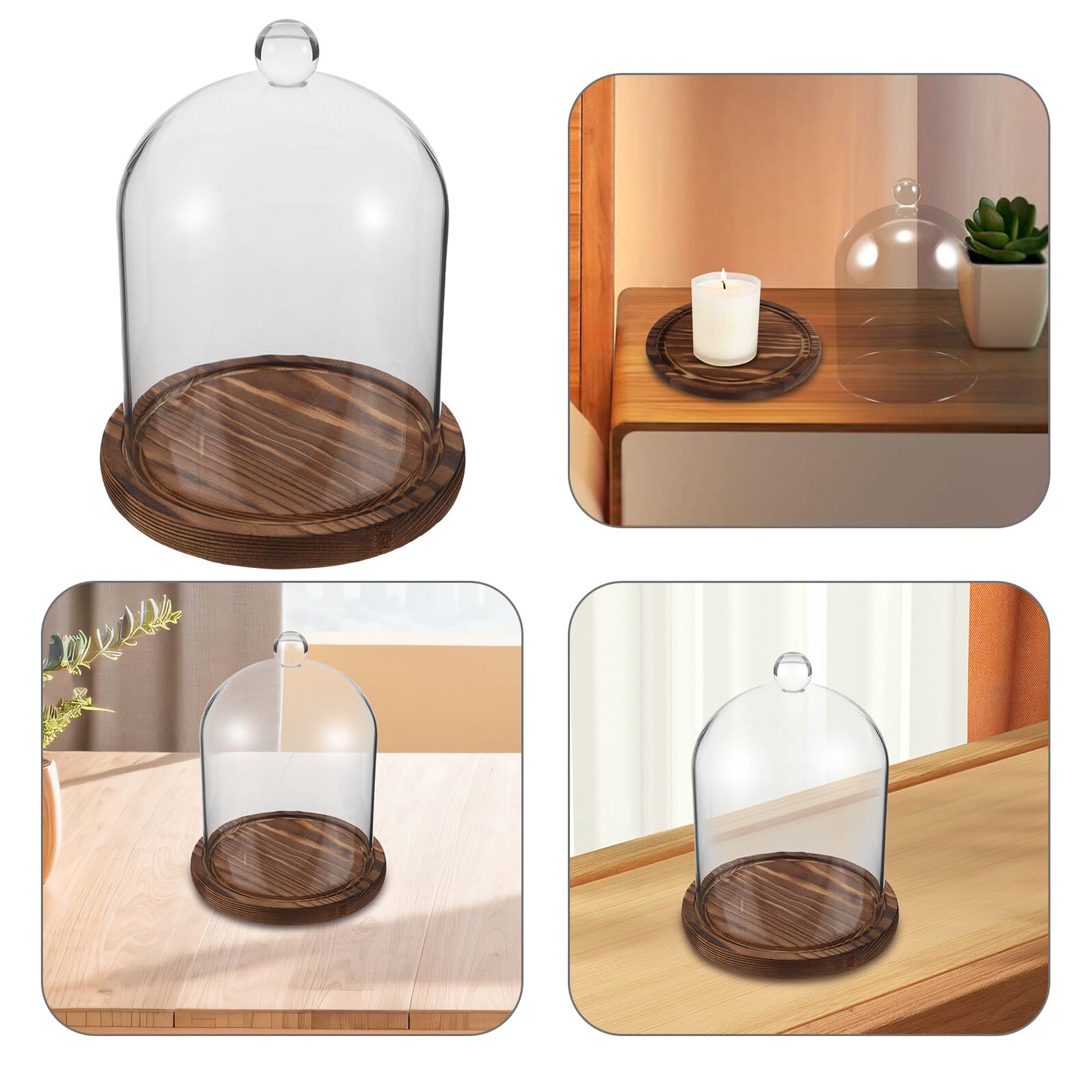 Teca di Vetro a Cupola per Esposizione Fiori Conservati con Base in Legno, Decorazione Romantica per Tavoli Feste e Casa, Vetro Borosilicato Trasparente
