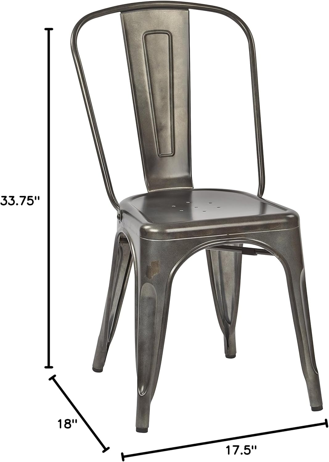 OSP Designs Bristow Armless Chair, Matte Galvanized Finish, 4 Pack
