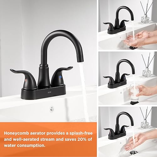 Miniatura 7 de KPW Grifo de lavabo de baño de 2 o 3 agujeros, juego central negro mate de 4 pulgadas, 2 manijas chapadas sobre plástico ABS, grifo de baño no