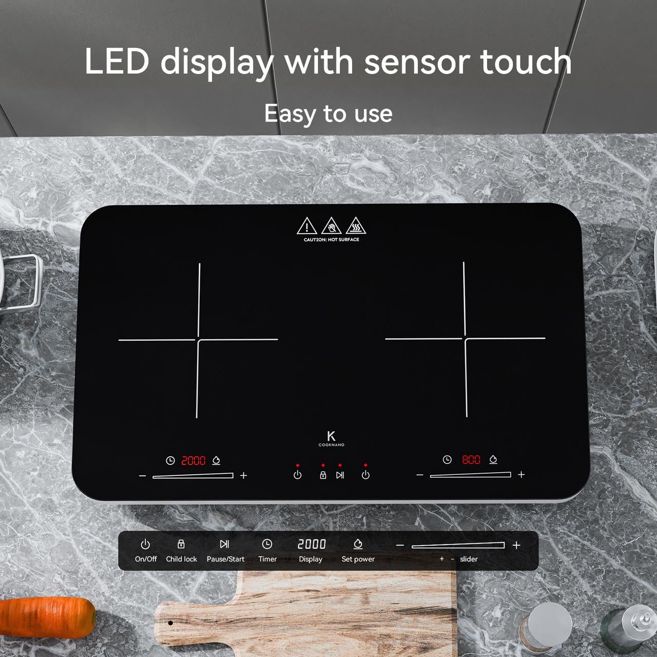 Plaque à Induction, 3600W, Plaque de Cuisson à Induction Double avec Contrôle Indépendant, 20 Niveaux de Température, Minuterie de 6 Heures