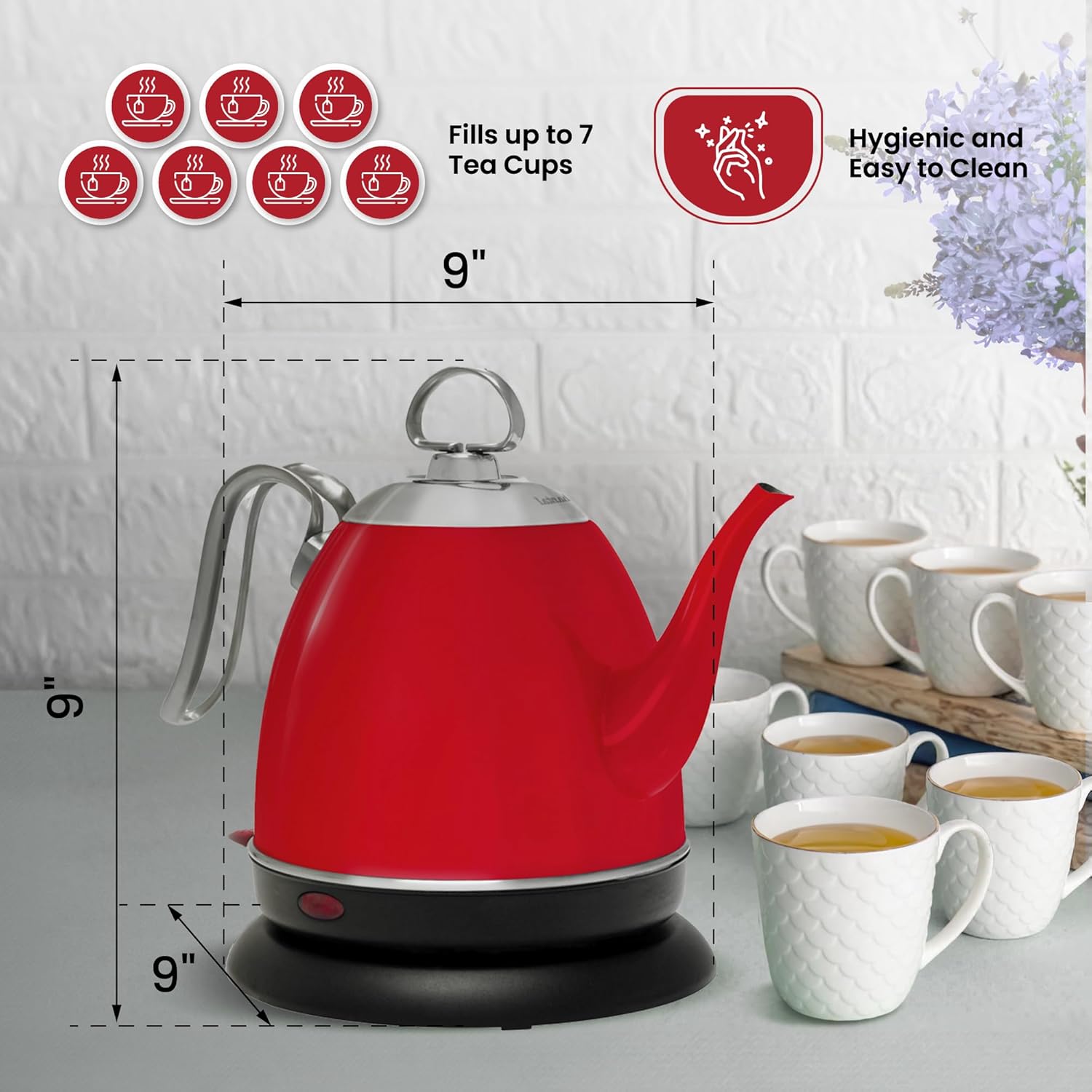 Chantal Mia Electric Kettle, 32 oz (Chili Red)
